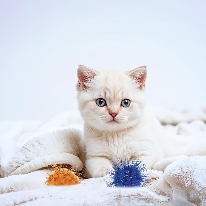 40 Pcs Pom Pom Balls for Kittens Colorful Pompom Balls for Cats Sparkle Ball for Cats Interactive Cat Toy Set for Exercise and Entertainment