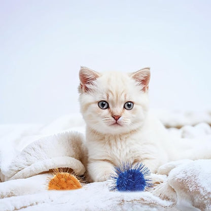 40 Pcs Pom Pom Balls for Kittens Colorful Pompom Balls for Cats Sparkle Ball for Cats Interactive Cat Toy Set for Exercise and Entertainment