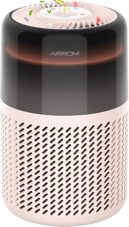 AIRROMI Air Purifier for Bedroom Home,HEPA Filter,Covers Upto 549 Ft²,Quiet 360°intake Air Cleaner with Fragrance ponge for Better Sleep,Night Light,Filters Smoke,Pet Dander,Allergies,Dust,A2005 Beige