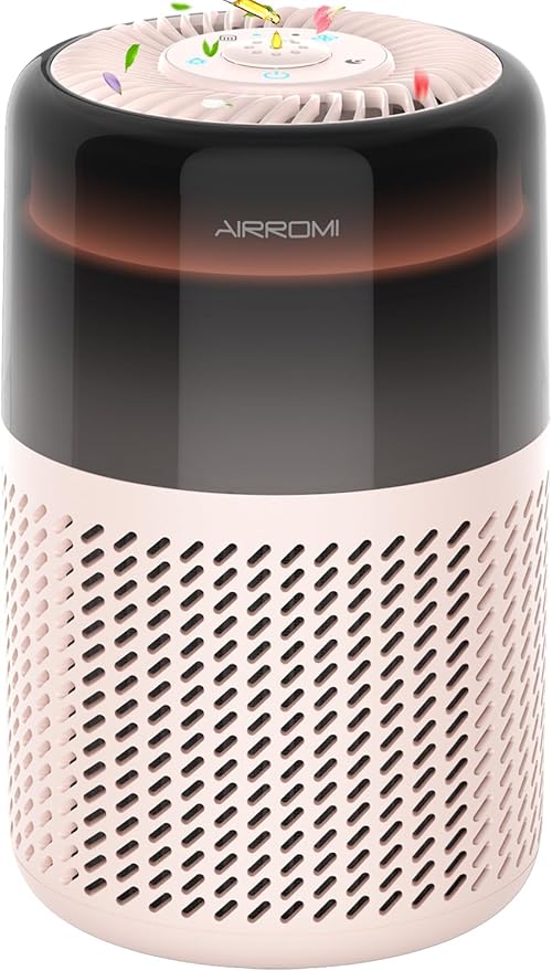 AIRROMI Air Purifier for Bedroom Home,HEPA Filter,Covers Upto 549 Ft²,Quiet 360°intake Air Cleaner with Fragrance ponge for Better Sleep,Night Light,Filters Smoke,Pet Dander,Allergies,Dust,A2005 Beige