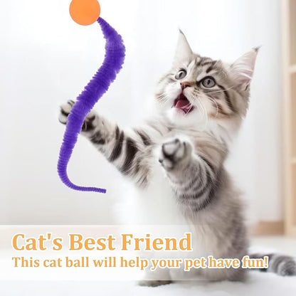 6 Pcs Bouncy Ball for Cats, Colorful Fuzzy Bouncy Cat Worm Toy Ball Fuzzy Worms (Balls Colors are Random)