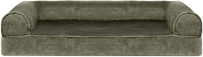 FurHaven Soft, Orthopedic Foam Sofa Dog Bed with Washable & Removable Cover - Faux Fur/Velvet - Dark Sage, Dogs Up to 35 lbs - Medium