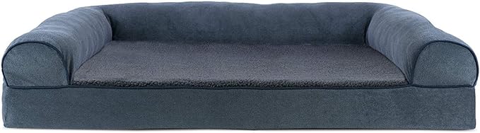 Furhaven Cooling Gel Dog Bed for Large Dogs w/ Removable Bolsters & Washable Cover, For Dogs Up to 95 lbs - Sherpa & Chenille Sofa - Orion Blue, Jumbo/XL