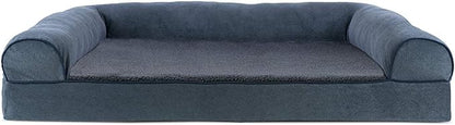 Furhaven Cooling Gel Dog Bed for Large Dogs w/ Removable Bolsters & Washable Cover, For Dogs Up to 95 lbs - Sherpa & Chenille Sofa - Orion Blue, Jumbo/XL