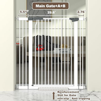 41" Extra Tall Baby Gate for Doorway, 32.6-40.5'' Metal Pet Baby Safe Gate, Extra Wide Pressure Mounted Child Door with Expansion Kit, No Drilling Cat Fence Indoor, No Climb Cat Proof Gate, White