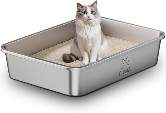 Extra Large Stainless Steel Cat Litter Box, 27.5" L×19.6" W×5.9" H, XXL Metal Kitty Litter Pan with High Sides, Odor-Free, Non-Stick, Easy to Clean, Ideal for Big Cats & Multi-Cat