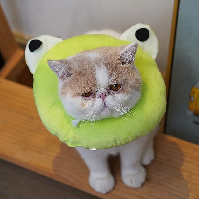 Adjustable Cat Recovery Collar Soft,Cute Pet E-Collar Neck Cone After Surgery Wound Healing Protective Cone Fit for Kitties, Small Dogs(ELC05-frog-s)