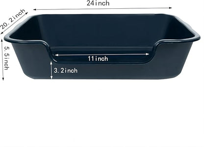 1 Pack of Extra Large Cat Litter Box (ABS Material), Low Entry Senior Litter Pen for Geriatric Kitty Big Cats, Jumbo Pet Safe Litter Boxes Tray for Indoor Pets Potty (Dark Blue, 24"L x 20"W)