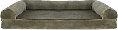 Furhaven Orthopedic Dog Bed for Large Dogs w/ Removable Bolsters & Washable Cover, For Dogs Up to 95 lbs - Faux Fur & Velvet Sofa - Dark Sage, Jumbo/XL