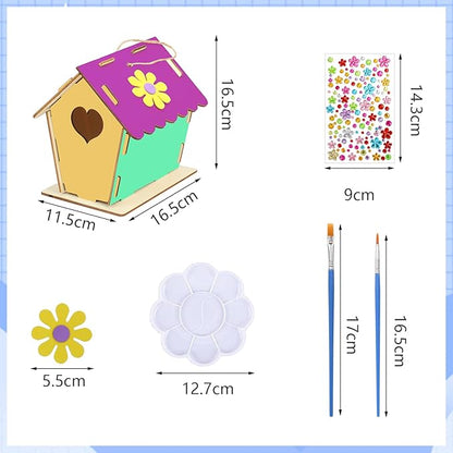 Fennoral 12 Pack Bird House Craft Kit for Kids Make You Own Bird Wind Chime Kit DIY Build and Paint Wooden Birdhouses Bird Feeder Art and Craft for Spring Yard Garden Outdoor Decoration