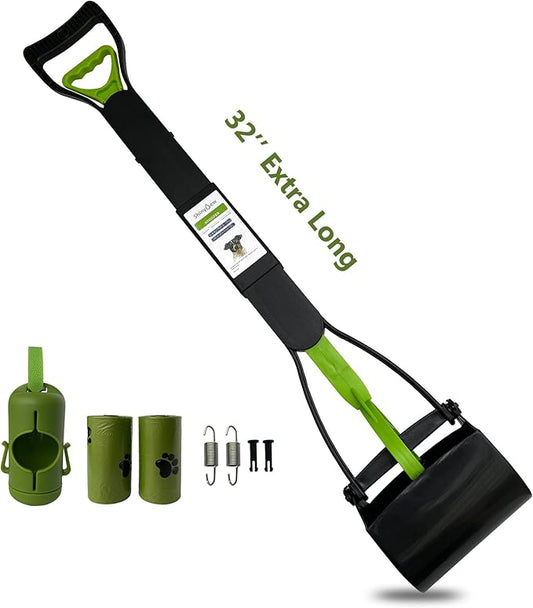 32" Pooper Scooper for Large Medium Small Dogs with Bag Attachment, Extra Long Handle Heavy Duty with 30 Dog Poop Bags & 1 Dispenser Poop Scoop, Foldable Dog Poop Picker Upper for Yard