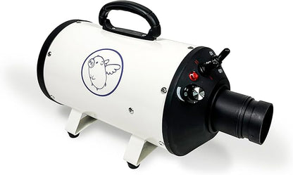 Flying Pig High Velocity Dog Pet Grooming Dryer w/Heater (Flying One, White w/Purple Logo)