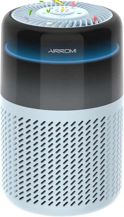 AIRROMI Air Purifier for Bedroom Home,HEPA Filter,Covers Upto 549 Ft²,Quiet 360°intake Air Cleaner with Fragrance ponge for Better Sleep,Night Light,Filters Smoke,Pet Dander,Allergies,Dust,A2005 Blue