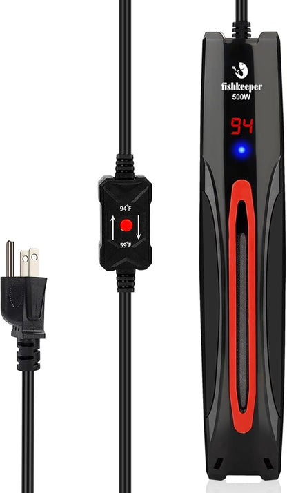 fishkeeper 500W Submersible Aquarium Heater for 65-120 Gal Fish Tanks (Run-Dry/Overheat/Low-Temp Protection)(Precision Electronic Smart Thermostat)(Adjustable Temperature) Ultra-Safe Fish Tank Heater