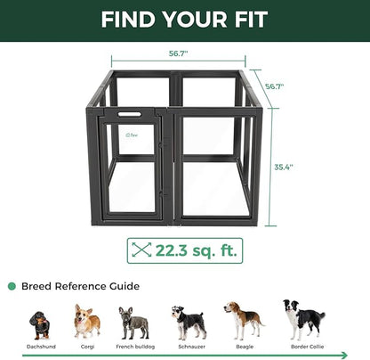 FXW AuraSpace Acrylic Indoor Unleashed Dog Playpen for Medium Dogs, 35 Inch, 8 Panels, Black