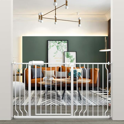 ALLAIBB Extra Wide Pressure Mounted Baby Gate Walk Through Child Kids Safety Toddler Tension White Long Large Pet Dog Gates with Extension for doorways Kitchen (52.76-57.48"/134-146cm)
