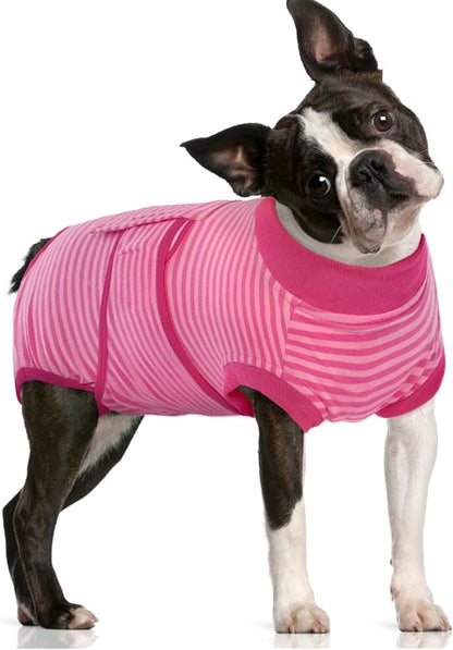FUAMEY Recovery Suit for Dogs After Surgery,Soft Breathable Dog Bodysuit E-Collar & Cone Alternative Surgical Suit,Male Female Dog Neuter Spay Suits Anti Licking Wounds Onesie Rose Stripes M