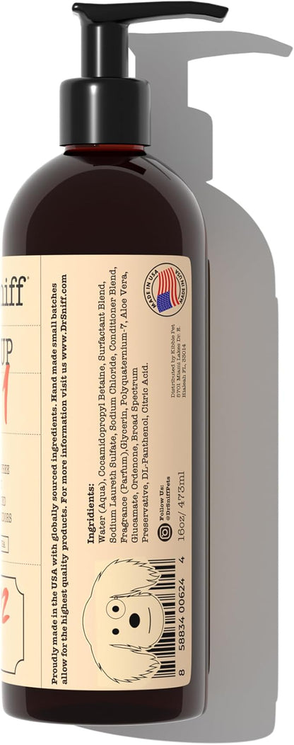 Dr. Sniff 2-in-1 Pet Shampoo & Conditioner, Ultimate Grooming Treatment for Dog & Cat Hair, Freshens Scent, Made in The USA, Perky Pup Scent, 16 Oz