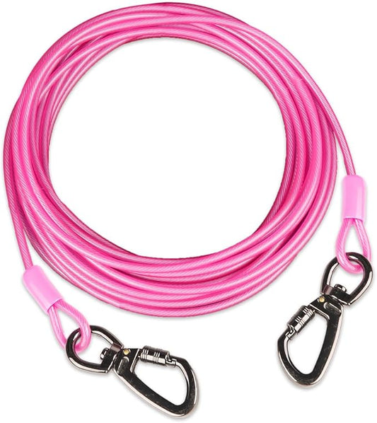 Dog tie Out Cable, 10/20/25/30/50/70/100 feet, Suitable for Dogs up to 350 pounds, Dog Cable with Swivel Buckle, Lightweight, Non-Winding, for Outdoor Camping, Yard Dog Cable (Pink, 70FT)