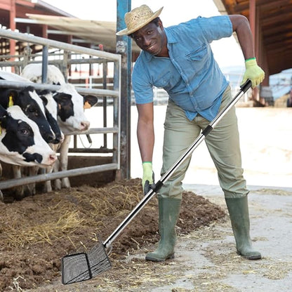 10inch Chicken Poop Scooper, Chicken Coop Scoop for Poop, 4 Sections Extended with 22 to 77inch Stainless Steel Adjustable Handle, Litter Scooper Sifting Shovel