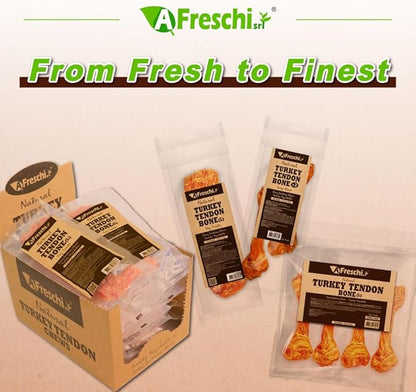 Afreschi Natural Turkey Tendon Bone (L) 10 Units/Box, Dog Treats for Signature Series, All Natural Human Grade Puppy Chew, USA-Sourced Turkey Tendon, Hypoallergenic, Rawhide Alternative