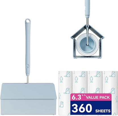 Extra Sticky Large Surface Lint Roller, 6.3'' Giant Lint Roller for Pet Hair, 360 Sheets/ 4 Refills, Long Handle Lint Remover for Clothes, Furniture (1 Roller + 360 Sheets)