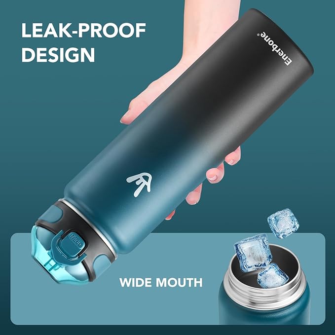 Enerbone 32 oz Insulated Water Bottle, Stainless Steel Bottle with Carrying Strap, Double-Wall Vacuum Insulation Design, Leakproof Sports Bottle with Straw, Keep Drinks Cold or Hot for Hours