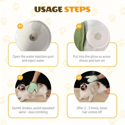 All-in-One Grooming Mist Glove for Pets, Cat Grooming Steam Gloves, Double Sided Pet Hair Remover Gloves for Clothes Furniture, Removal Glove Tool For Long Short Curly Dogs Cats Hair (Pink)