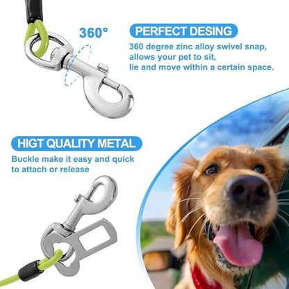 Dog Seat Belt Harness for Car,Dog Seatbelt of Coated Wire Leash Safety Restraint,No Chew Tether Cable Vehicle,Double Clips & Latch(Green, 16 inch/40 CM)