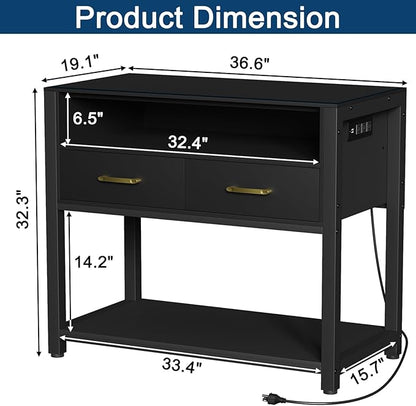40-50 Gallon Fish Tank Stand with Power Outlet & 2 Storage Drawers, Heavy Duty Metal Frame Aquarium Stand with Waterproof Mat, 36.6" L*19.1" W Tabletop, 800LBS Capacity, Black