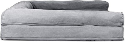 Furhaven Cooling Gel Dog Bed for Large Dogs w/ Removable Bolsters & Washable Cover, For Dogs Up to 95 lbs - Plush & Suede Sofa - Gray, Jumbo/XL