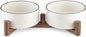 Getstar Ceramic Dog Bowls with Acacia Wood Stand, 30 fl oz, Set of 2, Dog Food Bowl with Colored Rim