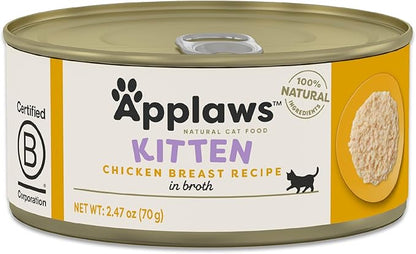 Applaws Natural Wet Kitten Food in Broth, Limited Ingredient Canned Wet Kitten Food, No Additives, Made with Natural Ingredients, Chicken Breast in Broth (24 x 2.47oz Cans)