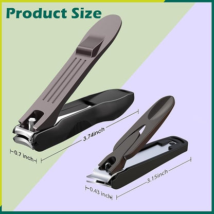 GLAMFIELDS Nail Clipper with Catcher, Large Fingernail Toenail Clipper,Slanted Edge Nail Clippers Leather Case Packed Good Gift for Men and Women 2PACK Large/Small