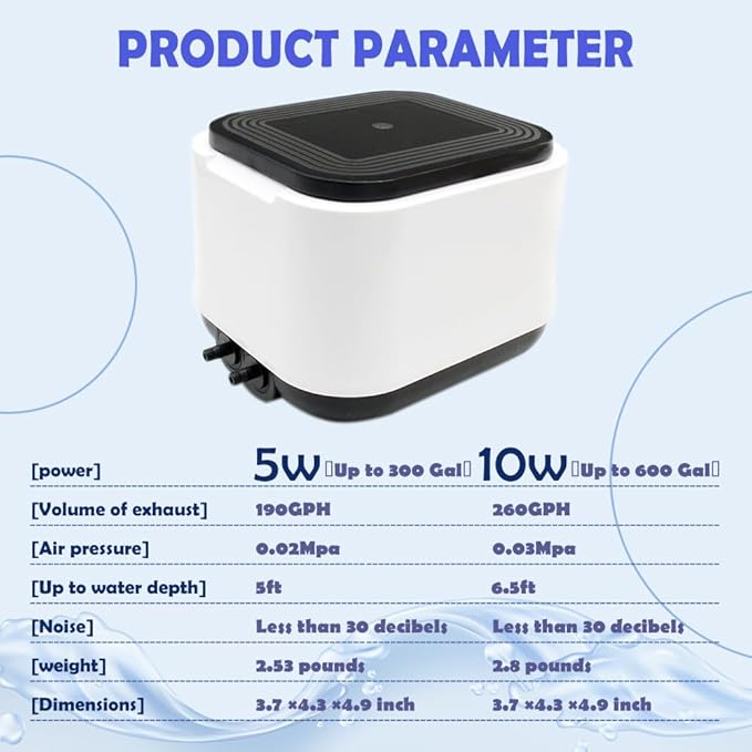 Aquarium Air Pump Quietest for Fish Tank 20-300Gallon/20-600Gallon,2 Air Outlets Ultra Silent Powerful Adjustable Aerator Pump for Livewell 190GPH/260GPH 5W/10W,Air Stones, Tubing, Check Valve