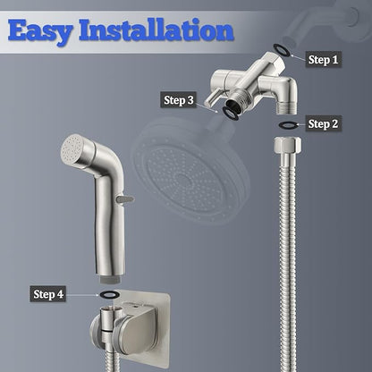 Dog Shower Attachment Metal, YDmeet Pet Shower Attachment for Fast and Clean Pet Bathing and Dog Washing, Brass Shower diverter, Adjustable Pet Shower Sprayer, 8 ft Hose and Shower Holder, Brushed