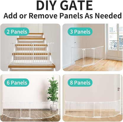 Extra Wide Baby Gate, 30" Tall 189" Wide Configurable Baby Gate Fireplace Safety Fence, Metal Pet Safety Playpen for Toddler/Pet/Dog Christmas Tree Fence (Whtie, 8-Panel)