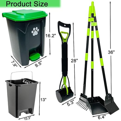 20L/5Gallon Dog Poop Trash Can Outside with Pooper Scooper & 50 Waste Bags- Outdoor Dog Poop Trash Can with Lid, Foot Pedal and Removable Inner Bin Waterproof and Odor Control