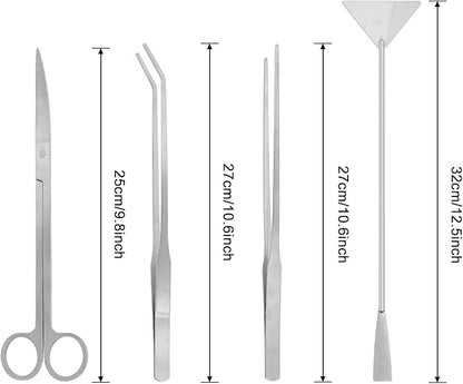 Aquarium Aquascaping Tool Stainless Steel Aquascape Tools Kit 4 in 1 Anti-Rust Fish Tank Starter Kit with Tweezers Scissors Spatula for Aquarium Plants (Silver)