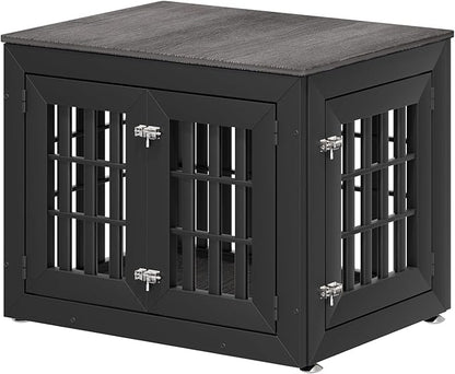 32" Heavy Duty Dog Crate Furniture for Small,Medium and Large Dogs,Rustic Wooden Dog Cage Kennel Indoor Furniture with Waterproof Top,Decorative Pet House Side End Table (Black & Grey)