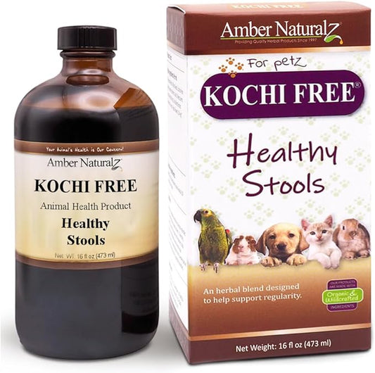 Amber NaturalZ Kochi Free Herbal Supplement for Dogs, Cats, Birds, Rabbits, and Guinea Pigs | Supports Healthy Bowel Function | Natural Aid for Digestive Balance | 16 Fluid Ounce Glass Bottle