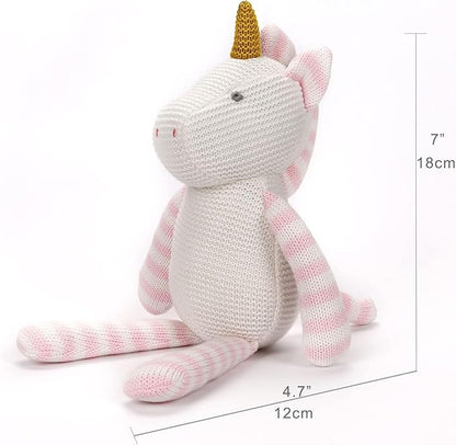 100% Organic Cotton Baby Stuffed Animal, Pink Unicorn Plush for Newborn 7.1"