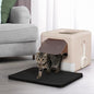 Foldable Cat Litter Box w/Lid, Scoop & Mat, Drawer Design Cat Toilet for Kitten, Two-Way Entry Kitty Litter Box, Odor Control & Easy to Clean, Beige/Pink