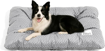 FUNNY FUZZY Washable Dog Bed,Reversible Plush Dog Crate Mat, Soft Fluffy Kennel Pad,Pet Sleeping Mattress for Large,Jumbo,Medium Sized Dogs Breeds,Indoor Cats,41.7" × 28.3", Light Grey