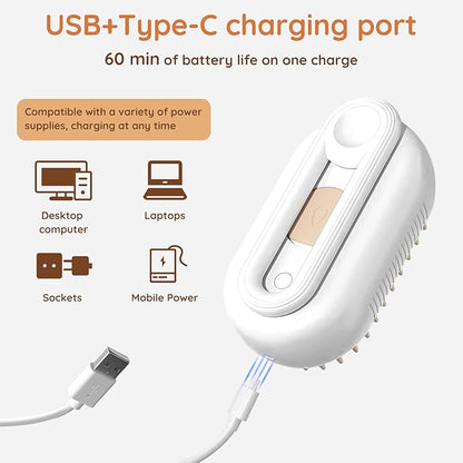 GKZ Cat Steam Brush, 3 in 1 Pet Comb for Massage, Cleaning, Shedding and Combing, Electric Mist to Prevent Flyaways for Home, Dogs and Cat Lovers - White