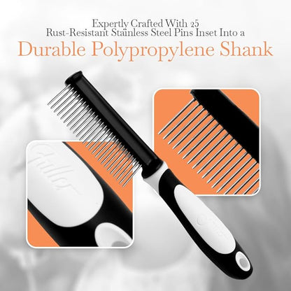 Fuller Brush Single-Sided Pet Comb - 25 Rust-Resistant Stainless Steel Pins - Ergonomic Rubberized Easy Grip Handle - Remove Tangles, Mats & Reduce Loose Hair - Tool for Grooming Dogs & Cats