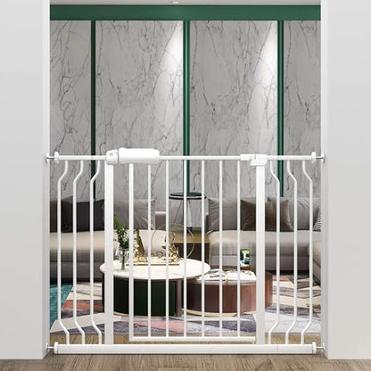 ALLAIBB Extra Wide Pressure Mounted Baby Gate Walk Through Child Kids Safety Toddler Tension White Long Large Pet Dog Gates with Extension for doorways Kitchen (38.58-43.31"/98-110cm)