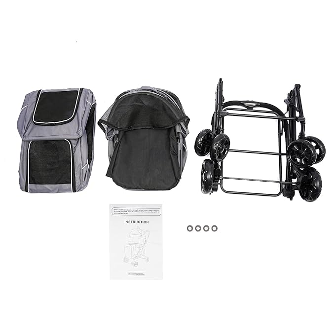 2 Tiers Pet Stroller,4 Wheel Dog Stroller Cat Strollers,3.07lbs Pet Gear Foldable Jogger Travel Cart,Grey Cat Carrying Cart with Storage Basket for Small Medium Pet (Grey)
