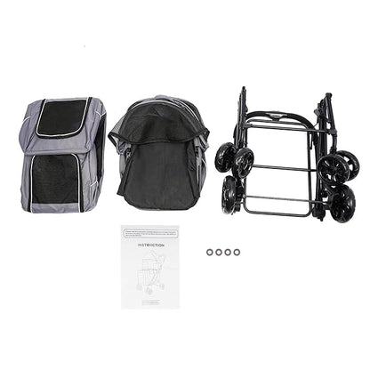 2 Tiers Pet Stroller,4 Wheel Dog Stroller Cat Strollers,3.07lbs Pet Gear Foldable Jogger Travel Cart,Grey Cat Carrying Cart with Storage Basket for Small Medium Pet (Grey)