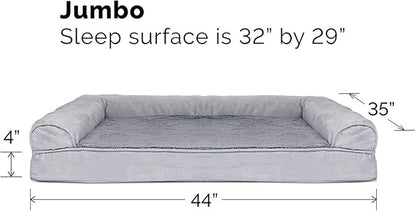 Furhaven Cooling Gel Dog Bed for Large Dogs w/ Removable Bolsters & Washable Cover, For Dogs Up to 95 lbs - Plush & Suede Sofa - Gray, Jumbo/XL